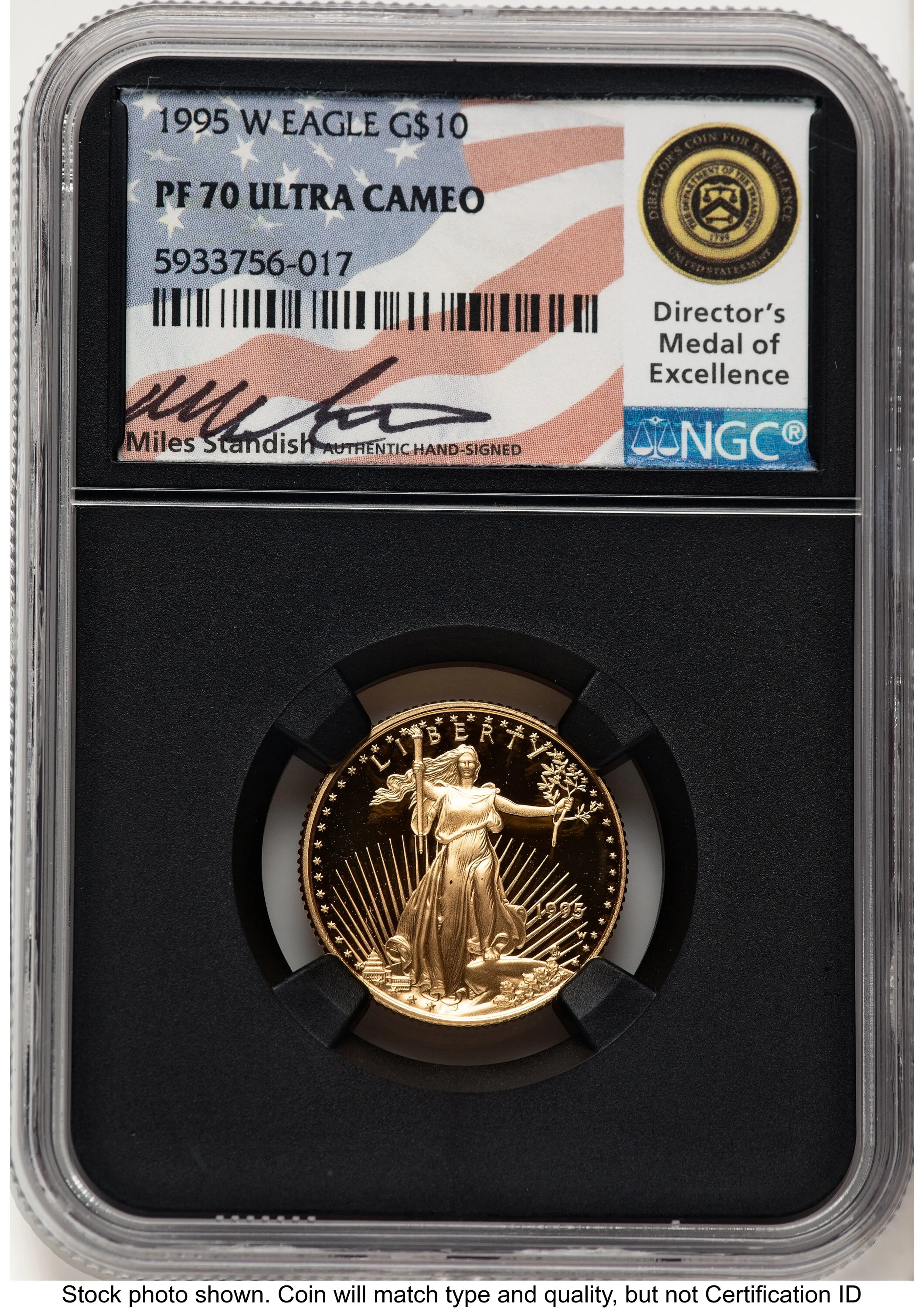 1995-W Proof Gold Eagle 1/4 oz Miles Standish Blk Core