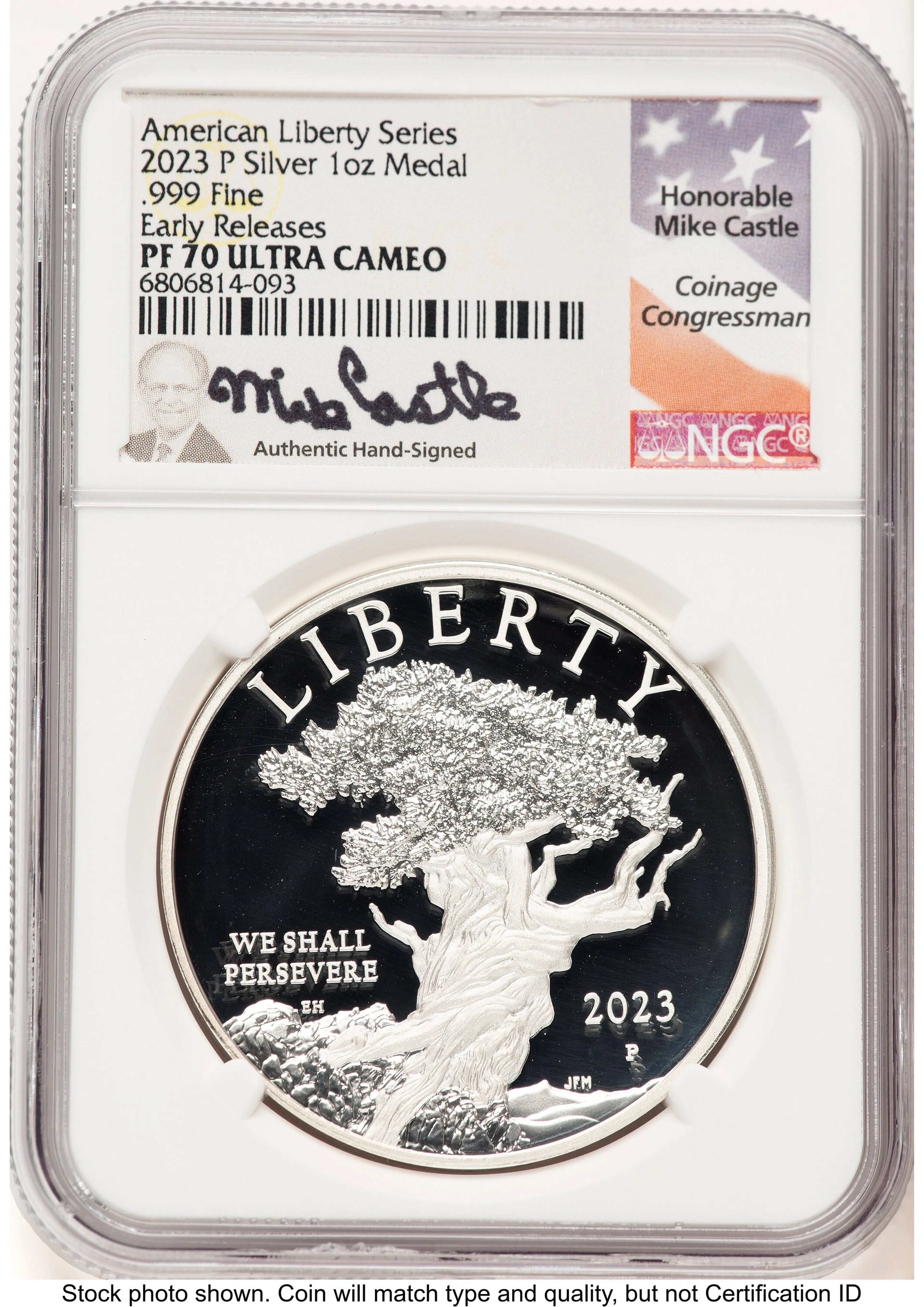 2023-P Silver American Liberty High Relief Medal ER Mike Castle - Image 1