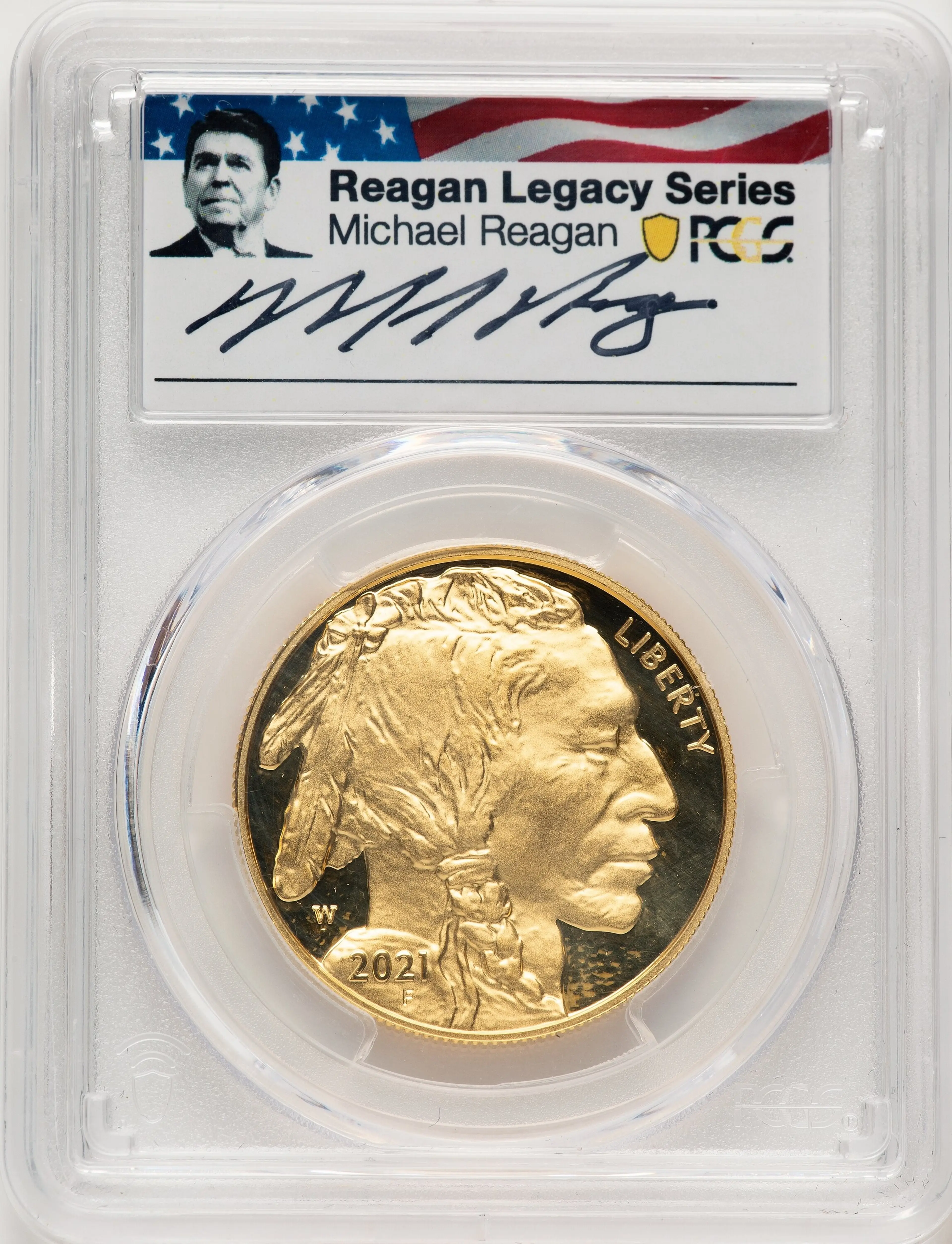 2021-W Proof Gold Buffalo 1 oz FDI Reagan Legacy Series Michael Reagan Picture