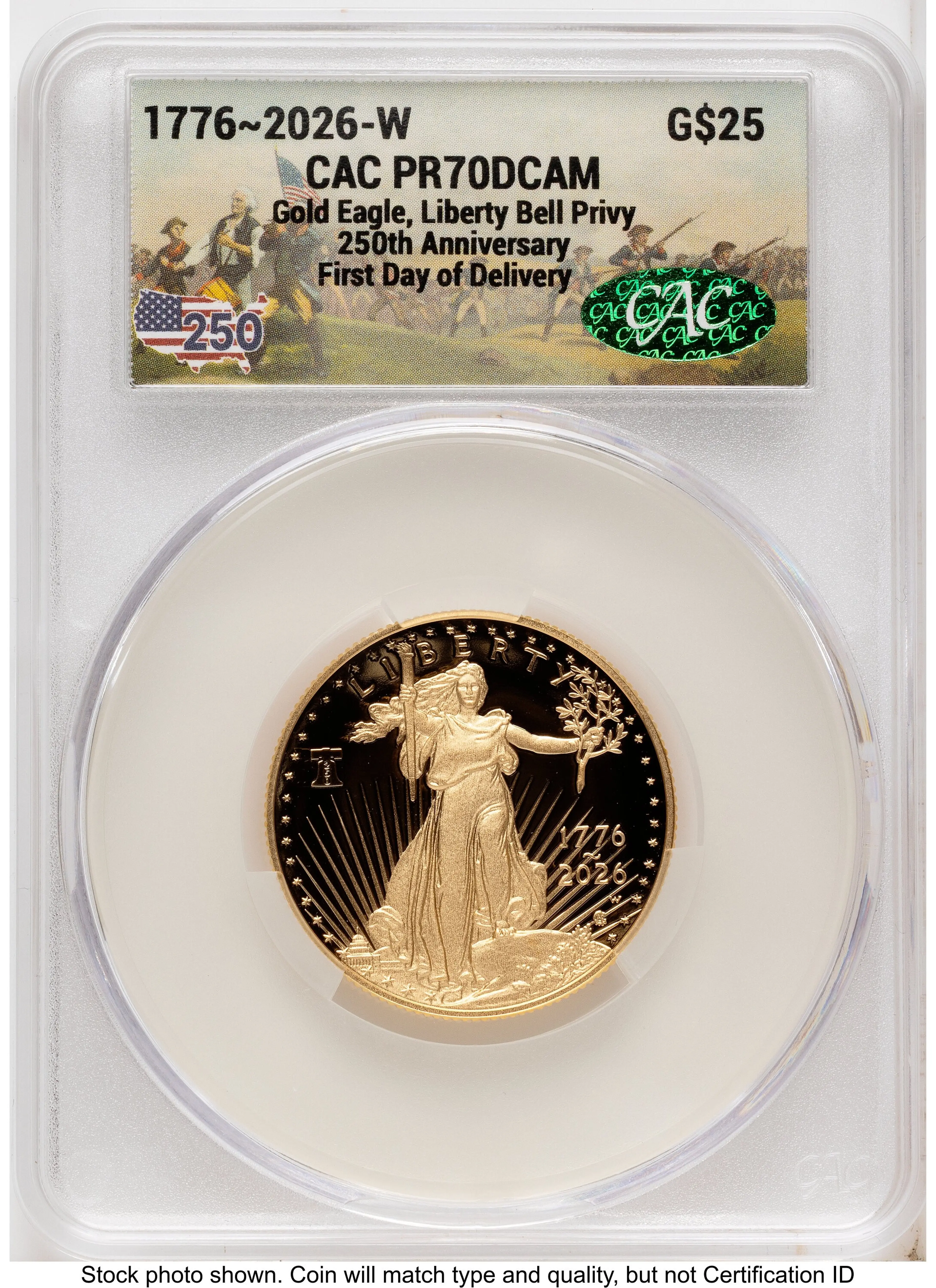 2026-W Proof Gold Eagle 1/2 oz First Day of Delivery America 250