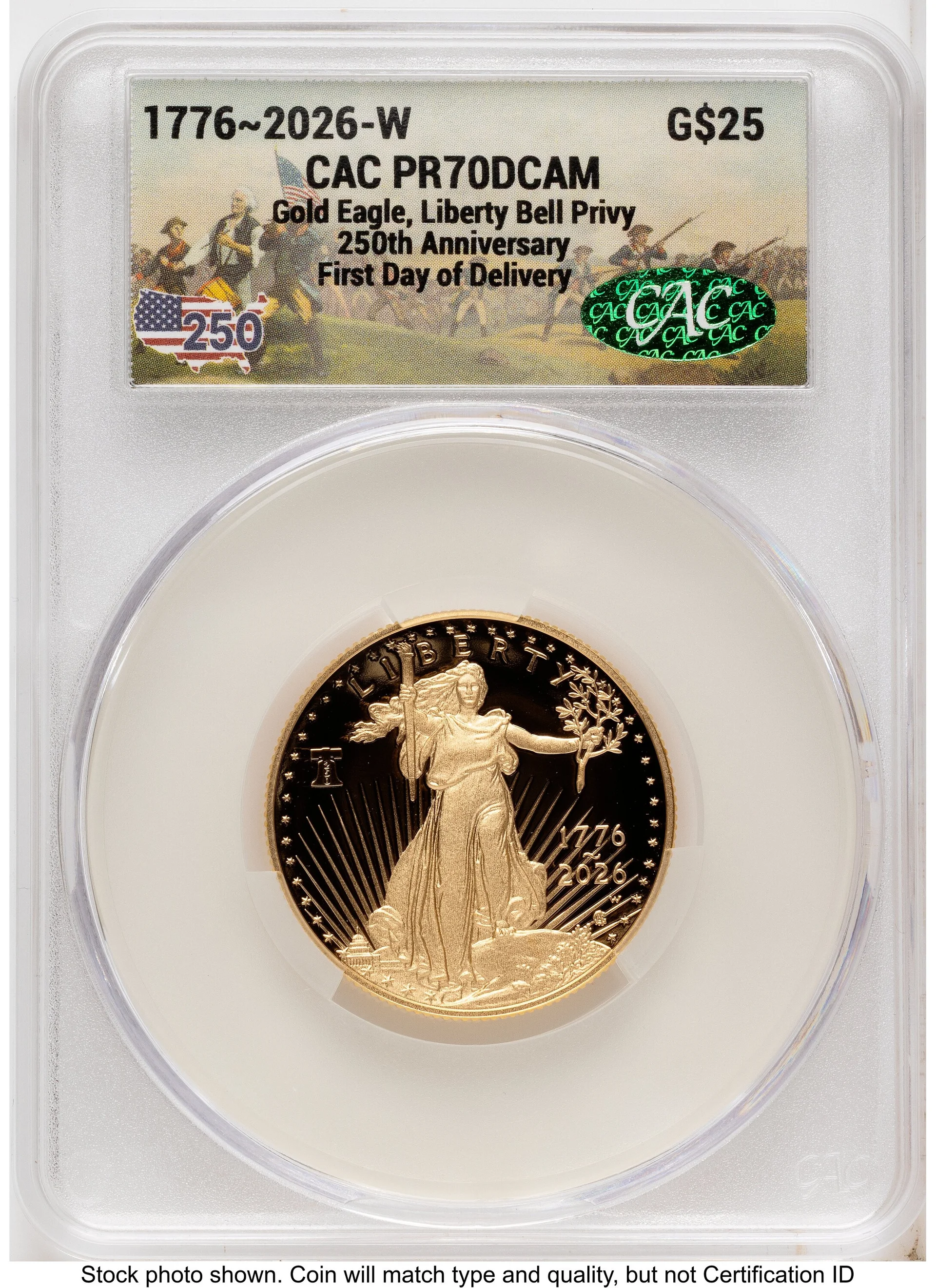 2026-W Proof Gold Eagle 1/2 oz First Day of Delivery America 250 - 1