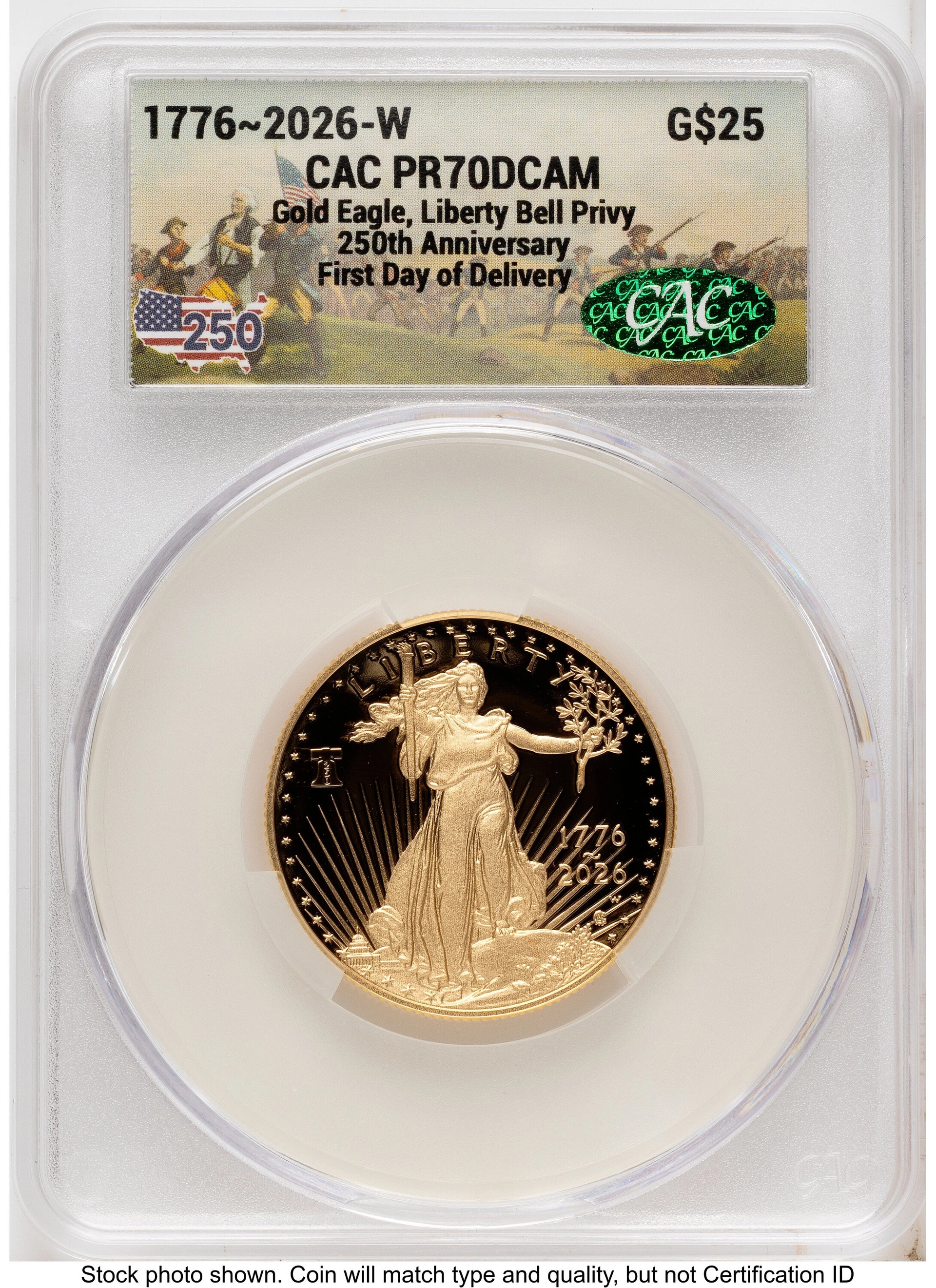 2026-W Proof Gold Eagle 1/2 oz First Day of Delivery America 250