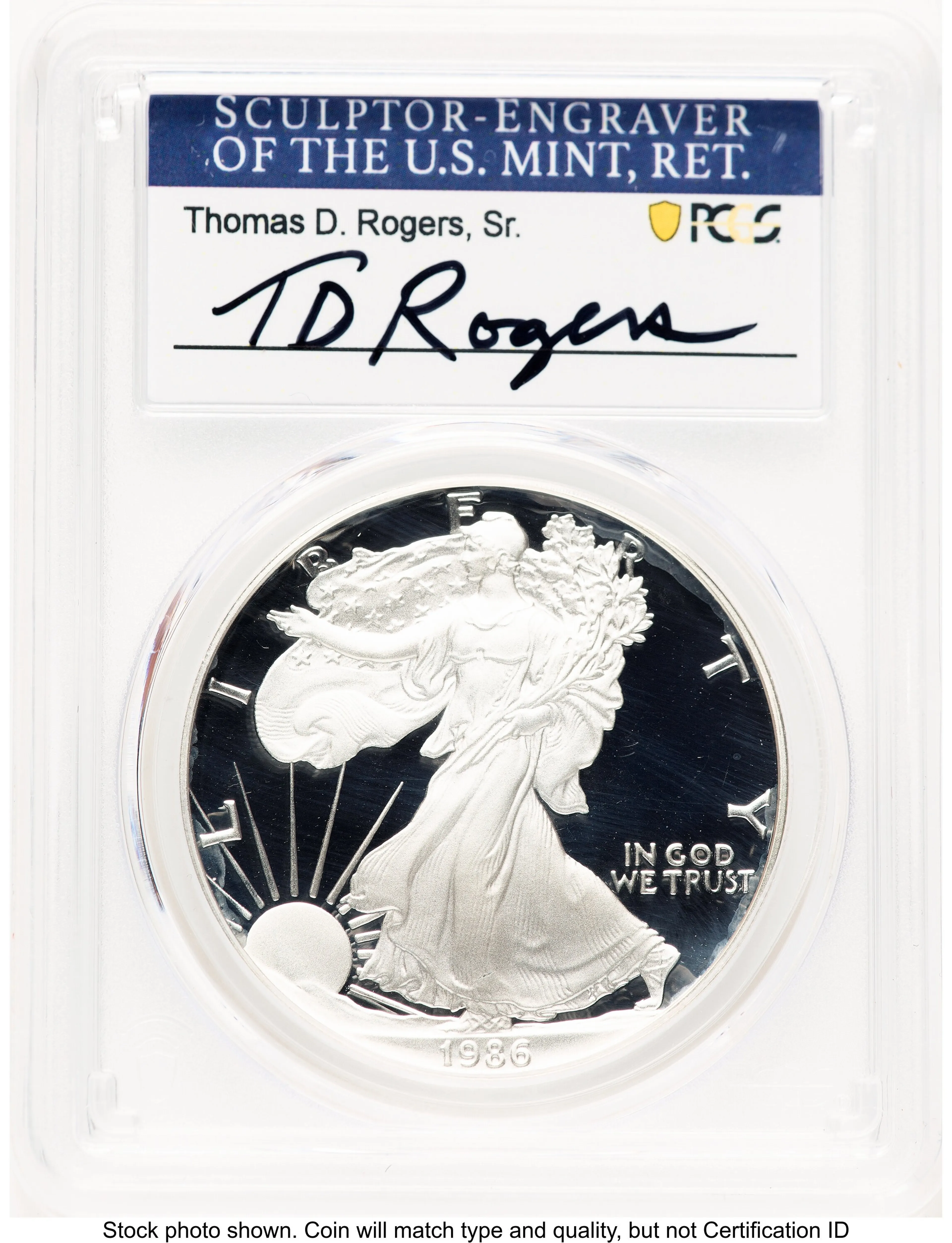1986-S Proof Silver Eagle 1 oz TD Rogers - Image 1