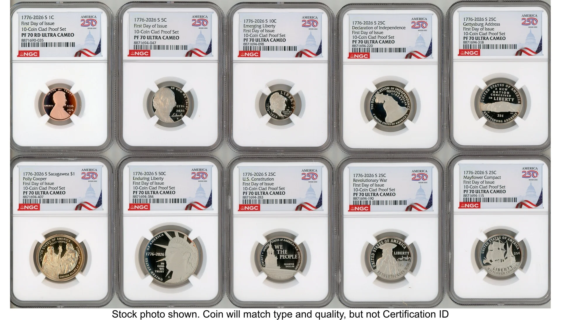 2026 10 Coin Semiquincentennial Clad Proof Set FDI America 250 Congress Building Label - 1