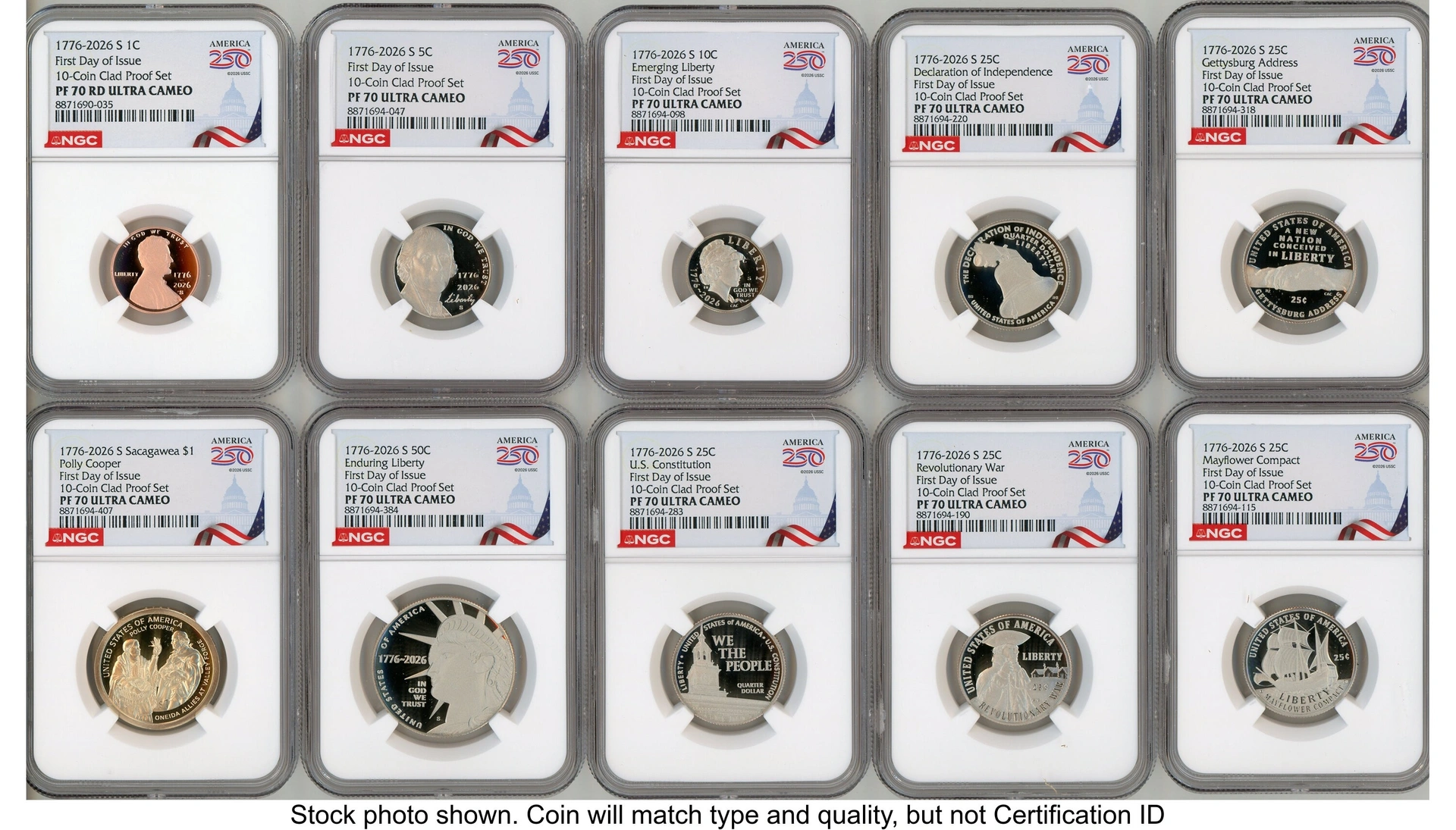 2026 10 Coin Semiquincentennial Clad Proof Set FDI America 250 Congress Building Label