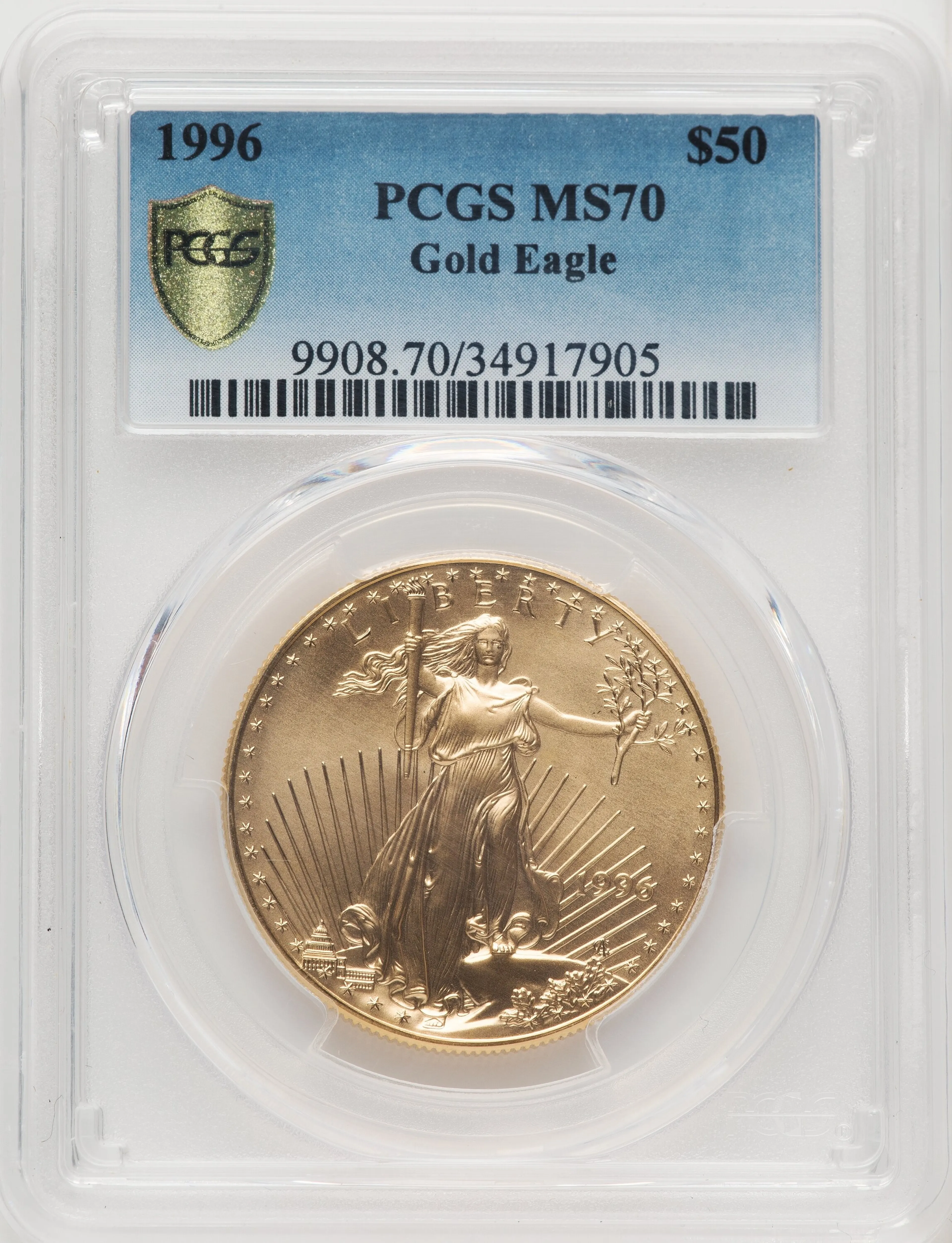 1996 $50 One-Ounce Gold Eagle, MSBlue Gradient - Image 1
