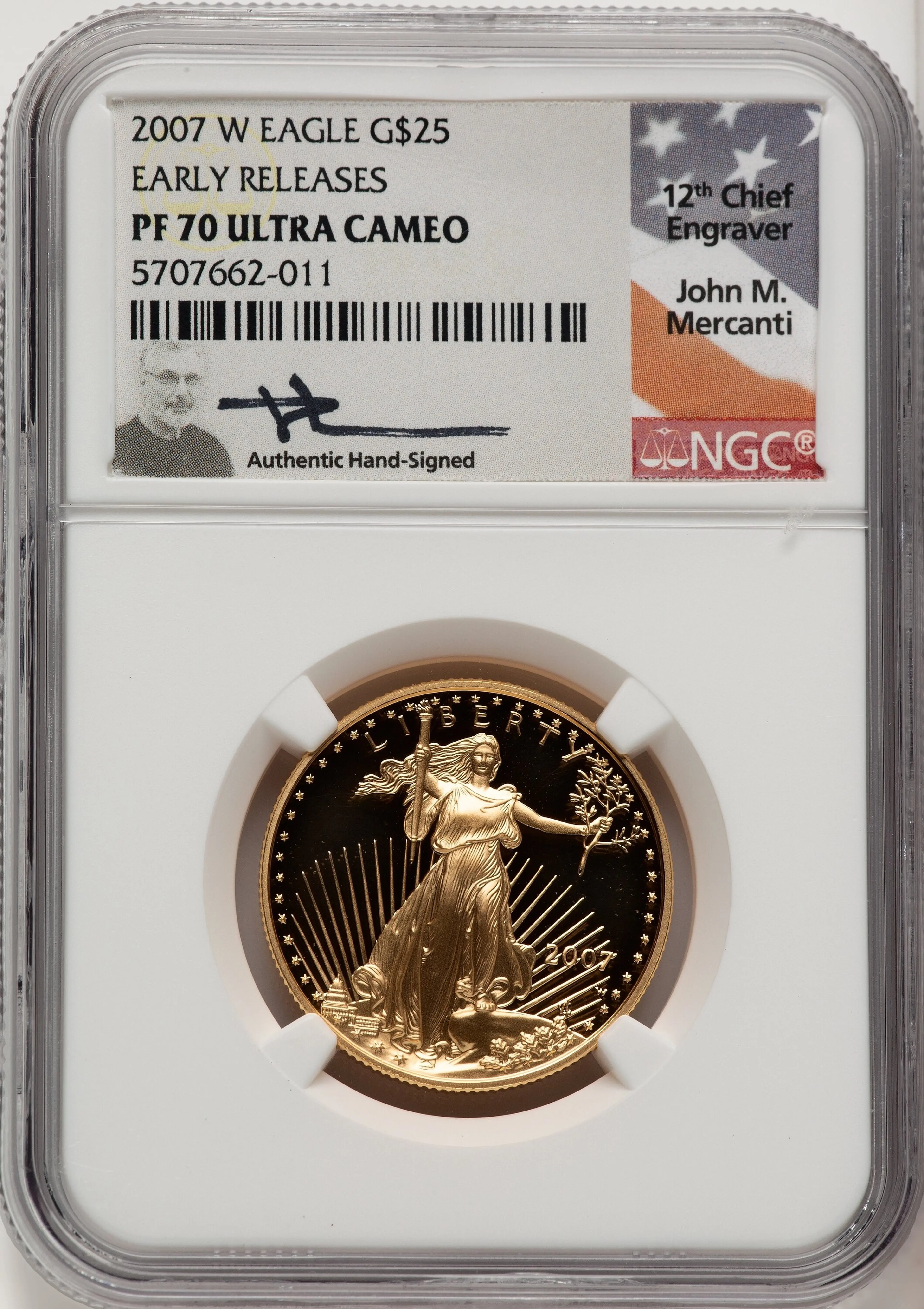 2007-W Proof Gold Eagle 1/2 oz ER John Mercanti